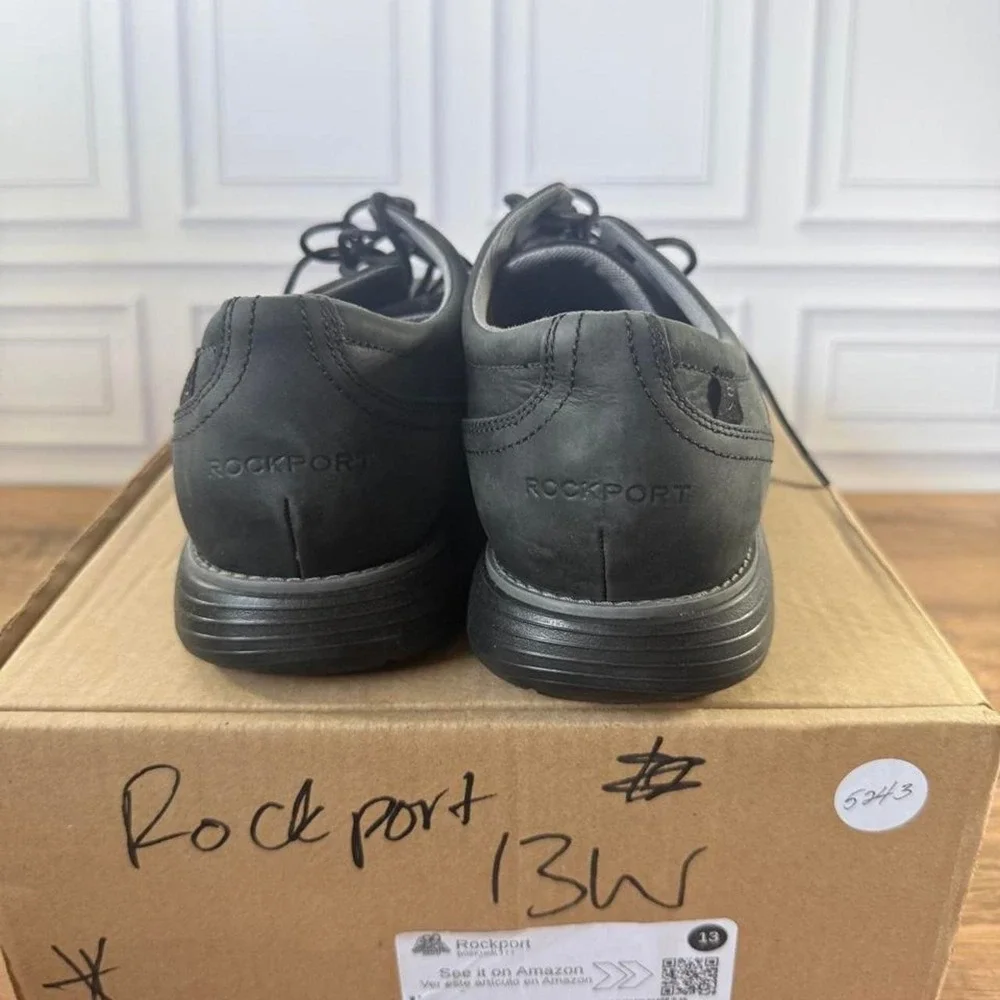Rockport gray & black leather lace-up oxfords size 13 wide fit
